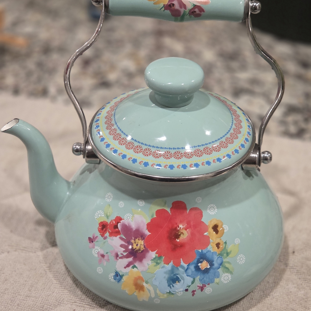 Floral Teal Enamel Teapot
